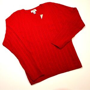 NWT Ultra-Soft Six Fiber Cable Knit V-Neck Sweater by Talbots, in Red